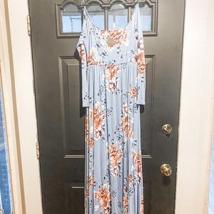 Off the shoulders, floral maternity dress.